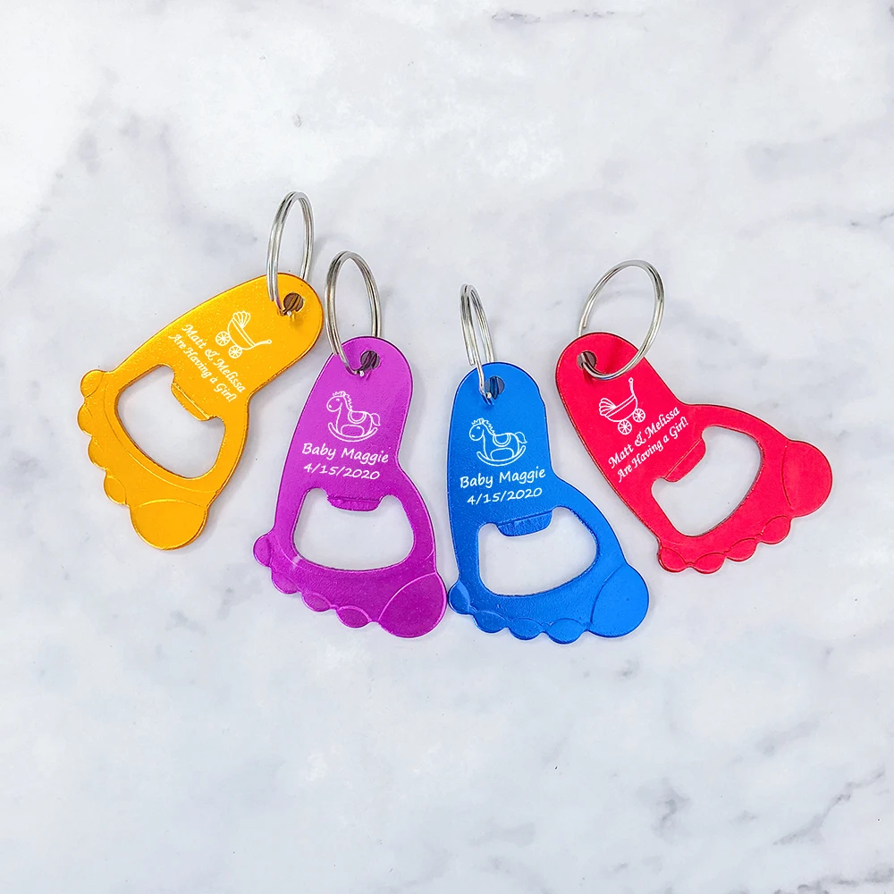 Personalized Baby Shower Favor Boy Girl Foot Shaped Keychain Bottle Opener Baby Shower Souvenir