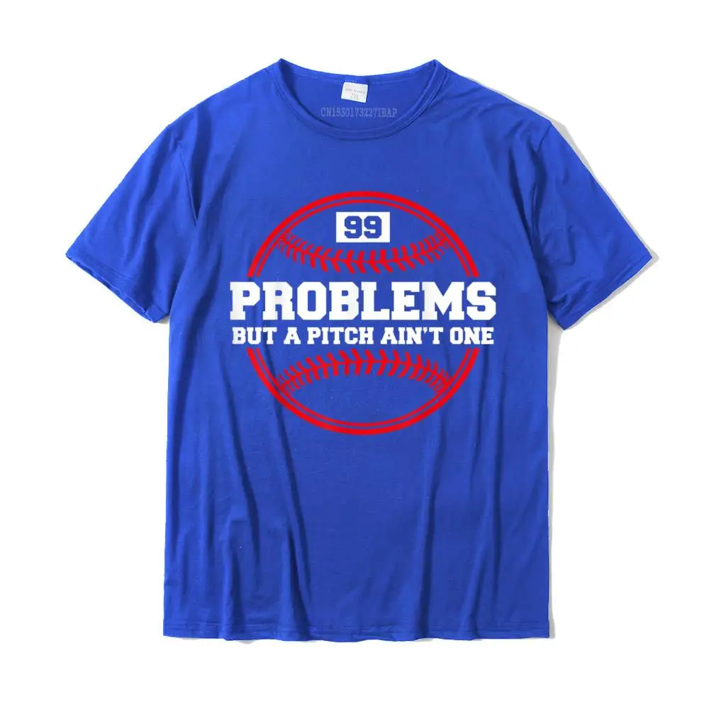 Crewneck 3D Printed 100% Cotton Fabric Men T-shirts Simple Style Short Sleeve Tops Shirt Oversized Normal Tee-Shirts Funny Baseball T-shirt - 99 Problems but a Pitch Ain't One__MZ16838 blue