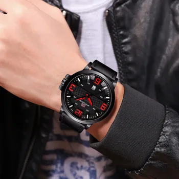 

Business Style Black Dial Waterproof Watches Mens Brand Retro Design Leather Strap Analog Quartz Wrist Watch Sport Clock