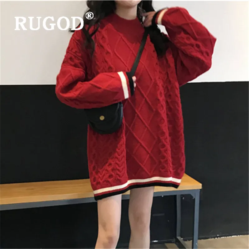 RUGOD свитер большого размера, пуловер, джемпер, Зимние Топы для женщин, трикотаж, корейский стиль, женские свитера,, с алмазным узором