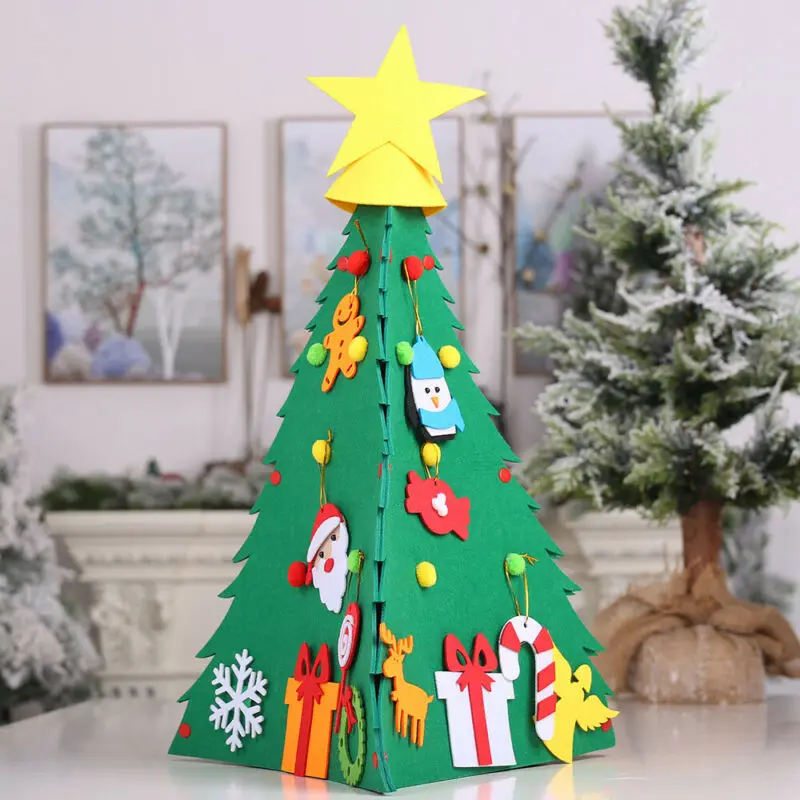 

Felt Christmas Tree Set with Ornaments Xmas Gift Door Wall Hanging Decoration Artificial Xmas Trees Ornaments Home Garden Decor