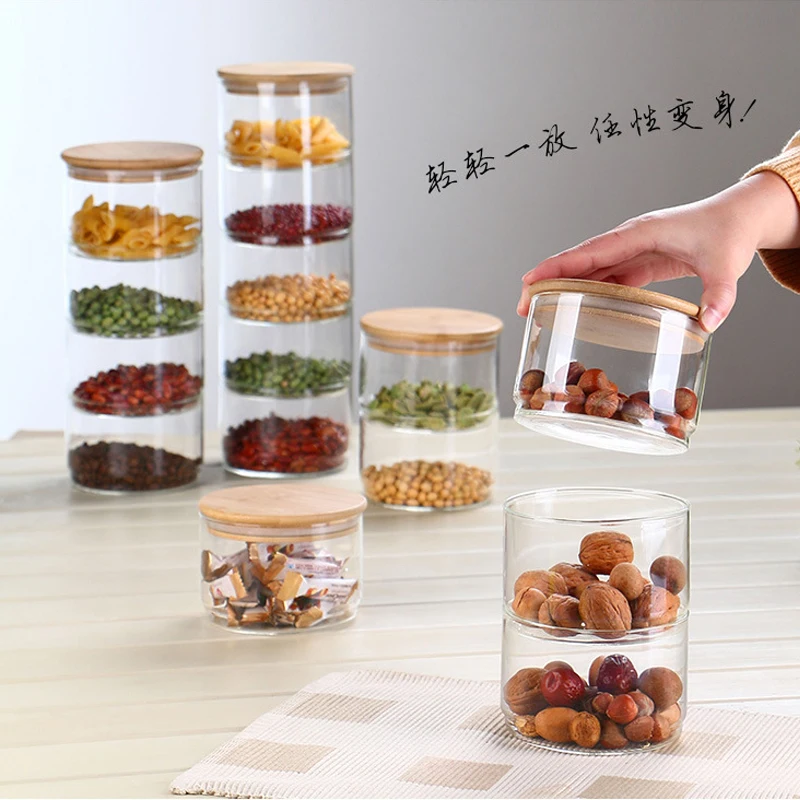 Luxury New 1200ml 3-layer Mason Borosilica Glass Jar Kitchen Food Bulk  Container Set For Spices Dried Fruit Storage Can Salad Bowl Box,New 1200ml  3-layer Mason Borosilica Glass Jar Kitchen Food Bulk Container