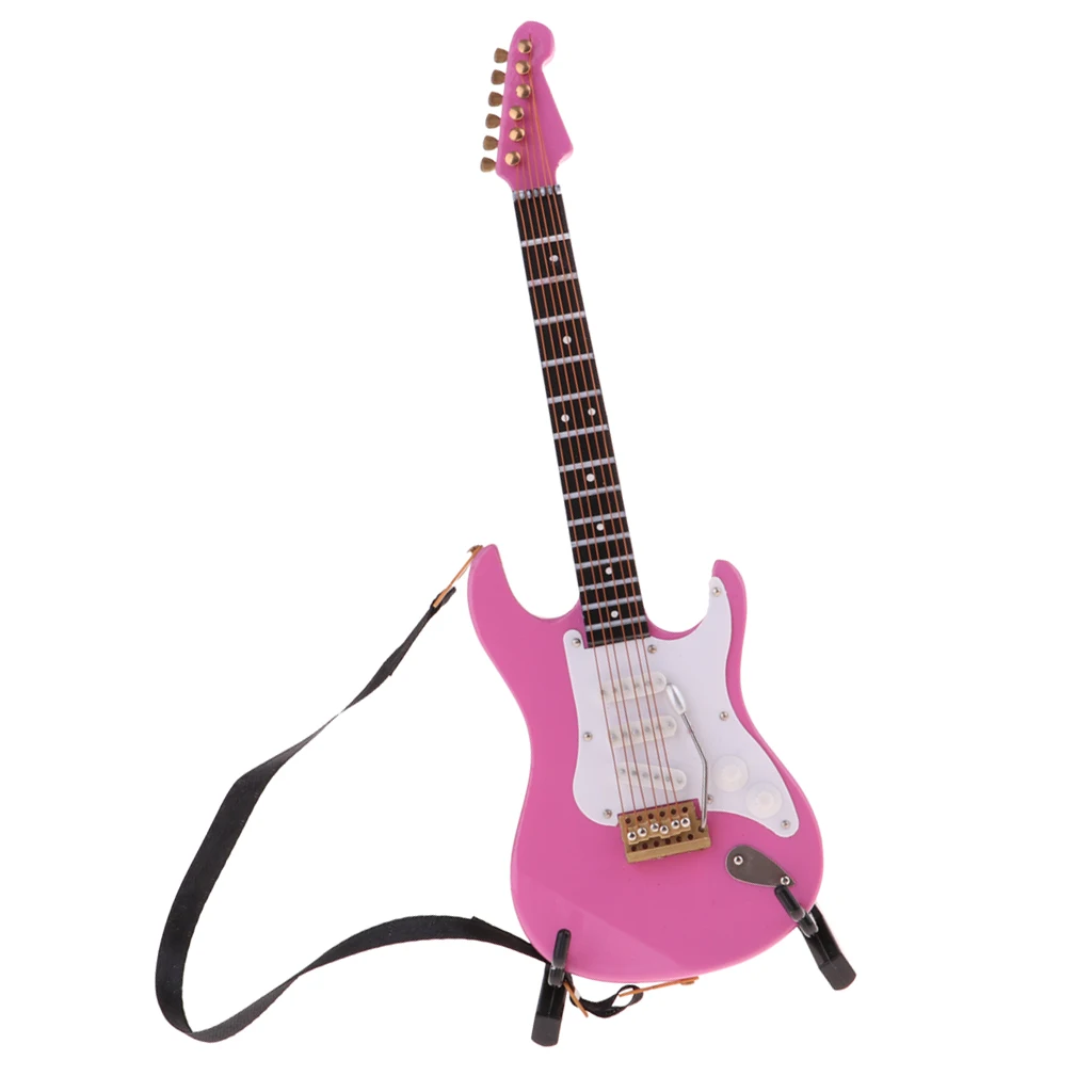 1/6 Miniature Musical Instrument Toys Stylish Pink Electric Guitar Model