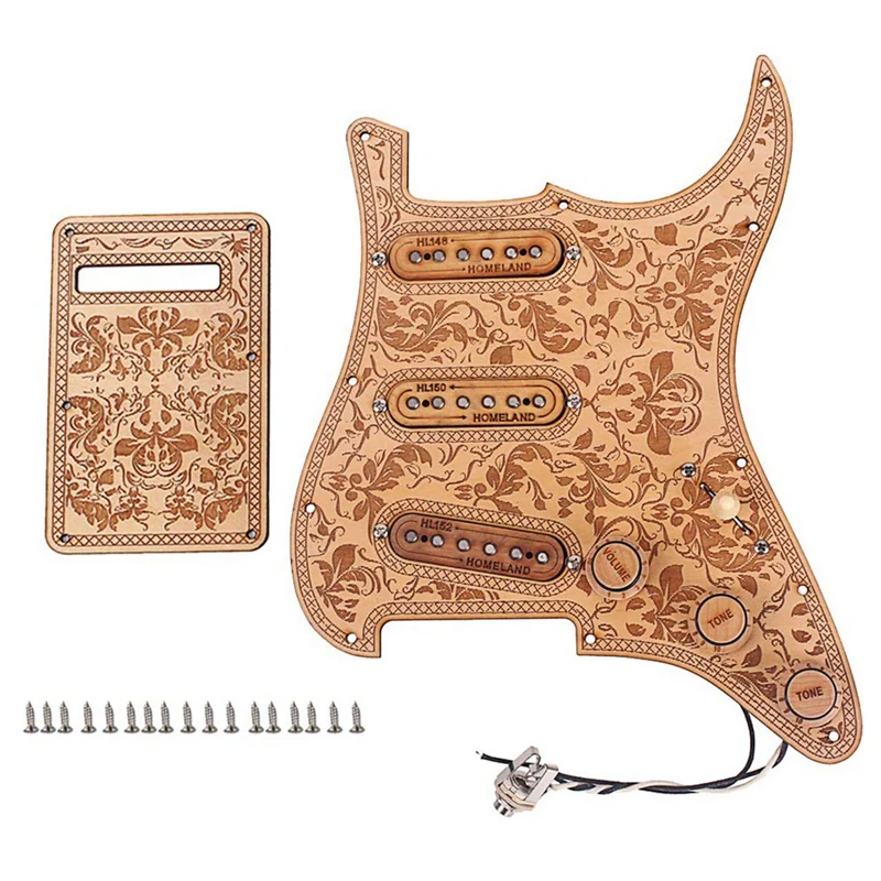 

Prewired Loaded Pickguard Sss Pickups Scratch Plate With Back Cover Maple Wood For Strat St Electric Guitar Accessory