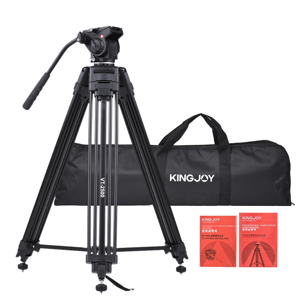 Kingjoy VT-2500 152 см/5 футов штатив для видеокамеры с амортизирующей головкой Максимальная нагрузка 8 кг+ сумка для переноски для Canon Nikon sony DSLR ILDC