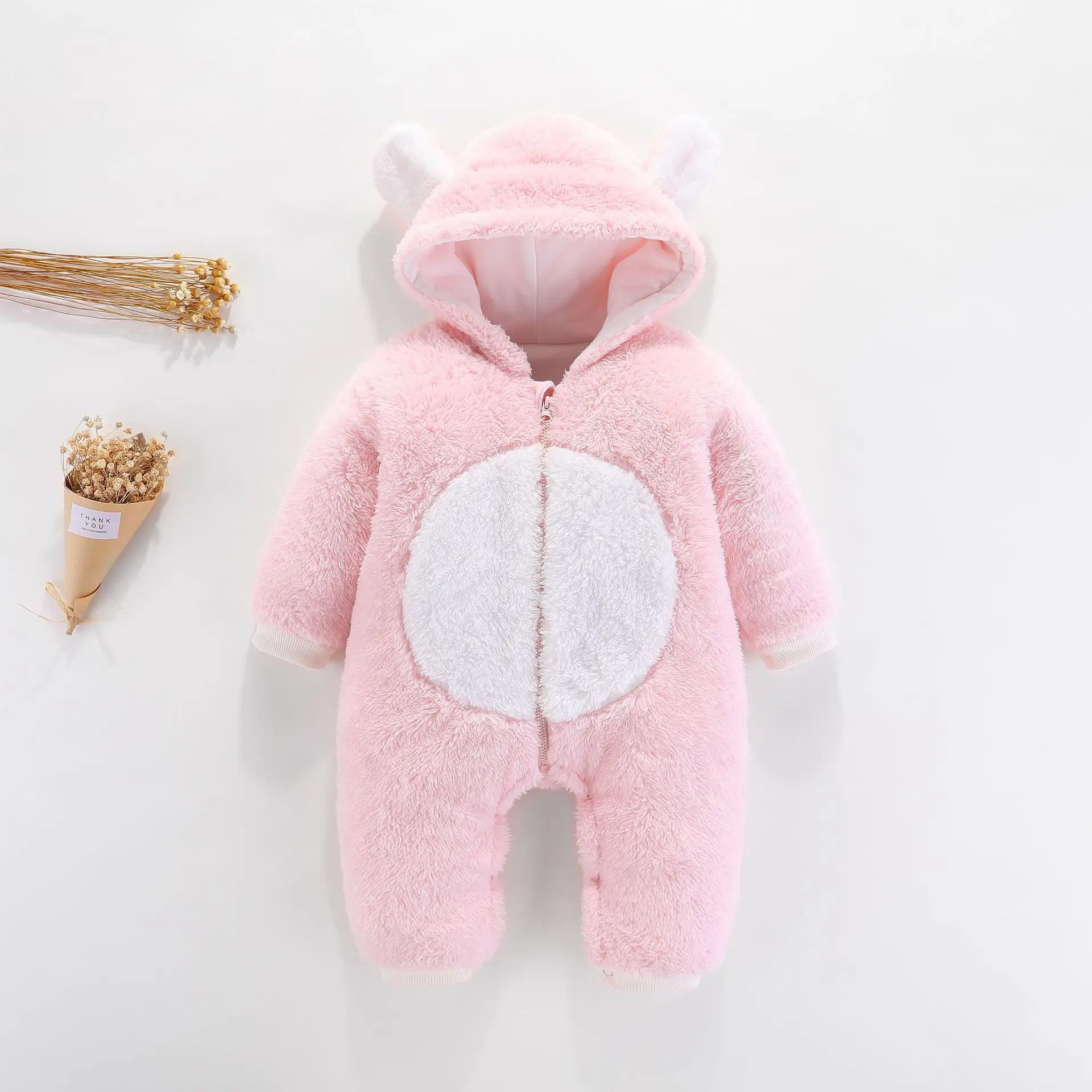 CALOFE/ г.; Одежда для новорожденных; комбинезоны с медведем для маленьких девочек и мальчиков; Плюшевый комбинезон с капюшоном; зимние комбинезоны для детей - Цвет: pink