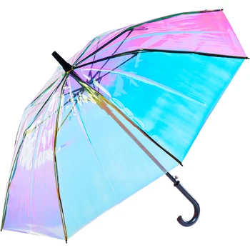 

Fashionable Laser Iris Transparent Umbrella Lady Apollo Umbrella Waterproof Anti-UV Umbrella Oversized Long Handle Umbrella