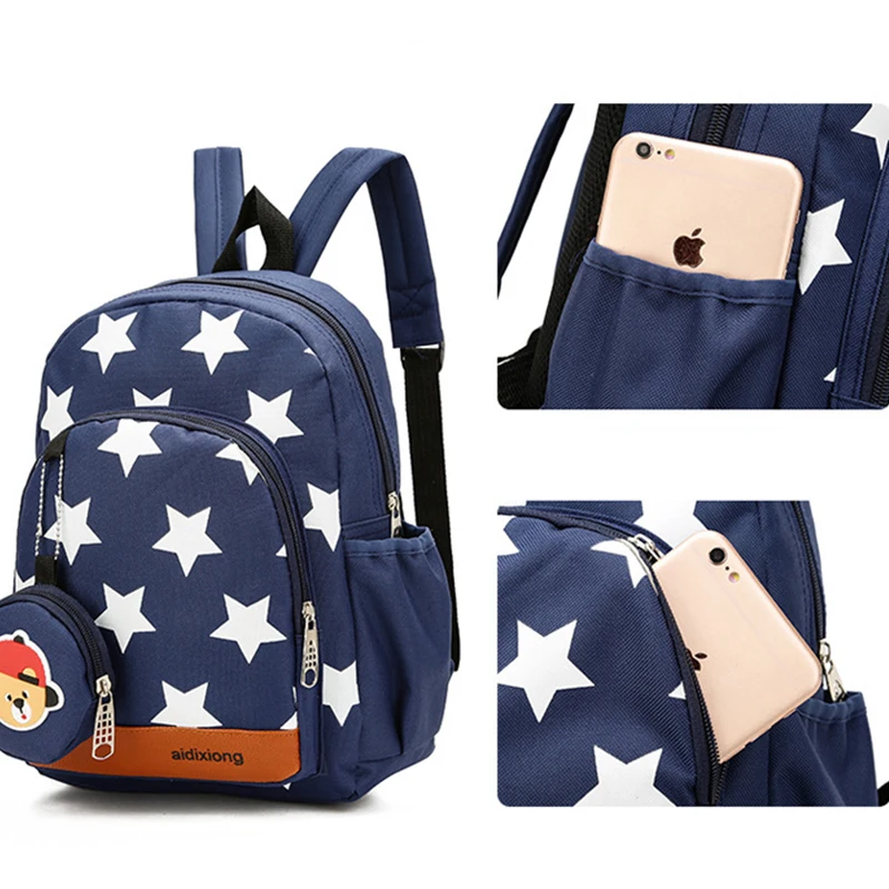 Durable Canvas Primary School Bag Stars Pattern Pink Navy Large Capacity Backpack Kids School Bags