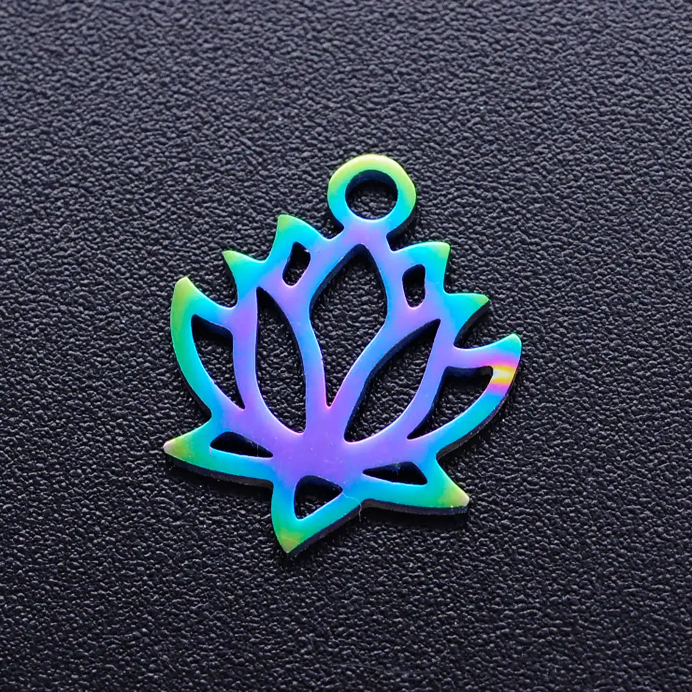 5 шт./лот 100% подвески из нержавеющей стали 12x14 Lotus diy с радужным покрытием оптовая