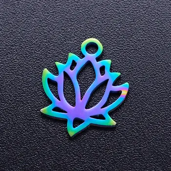 

5pcs/lot 100% Stainless Steel 12x14 Lotus diy Charms With Rainbow Plated Wholesale Never Rust Finding Charm Suppliers