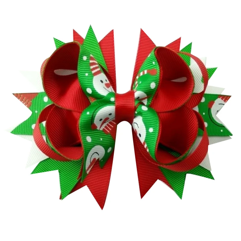 

5 inch Ribbon Multi-layer Snowflake printed Hair Bows with alligator Clip for Girls Kids