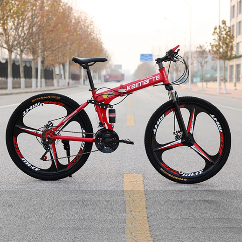 21 скорость в сложенном виде горного велосипеда 24/26 inch 3/6/10 нож колеса горного велосипедов углеродистая сталь двойной дисковый тормоз спортивные велосипеды горные велосипедные шлемы - Цвет: 3knife red