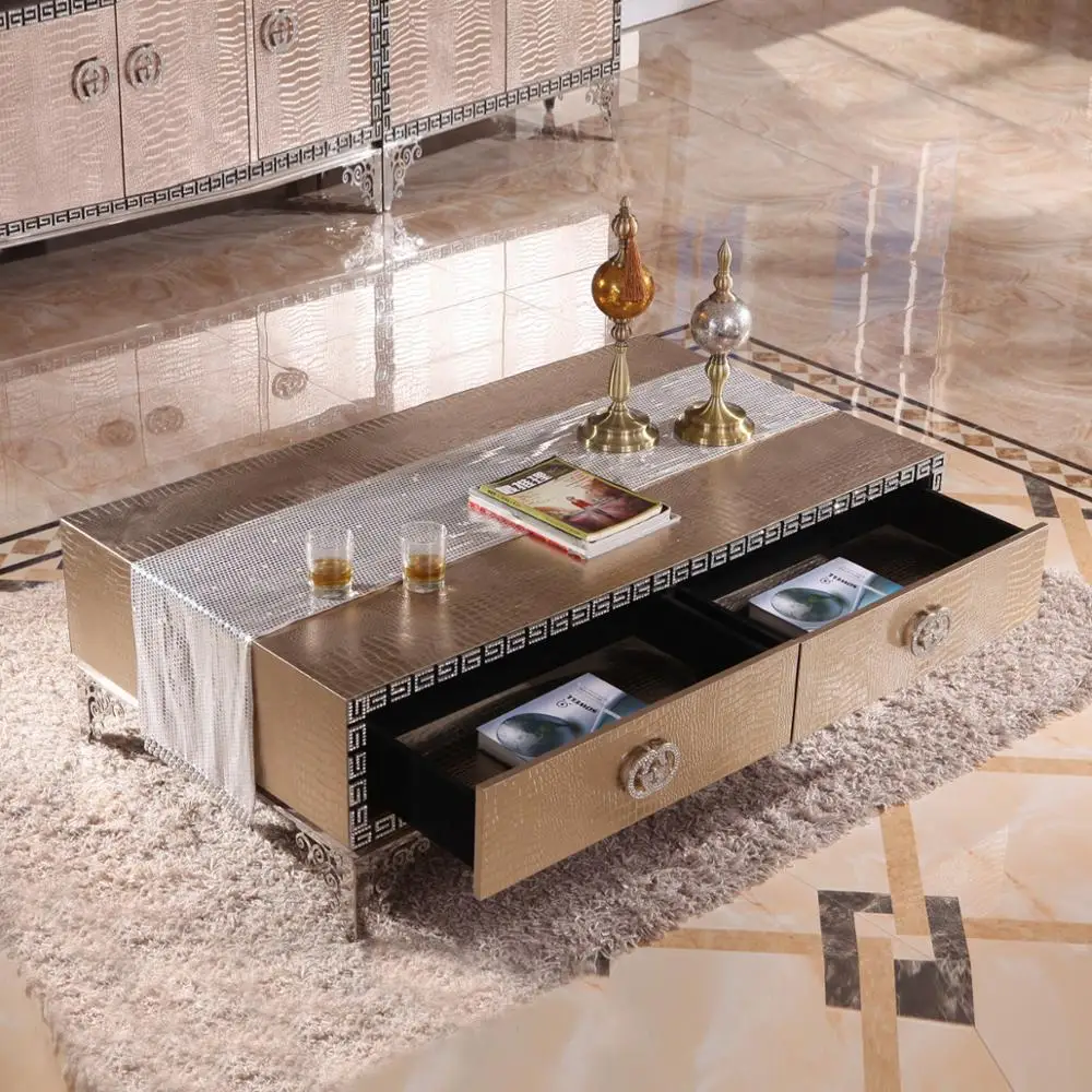 new classics TV stand post-modern designer coffee table crocodile leather stainless steel eat edge ark Aparador консоль мебель