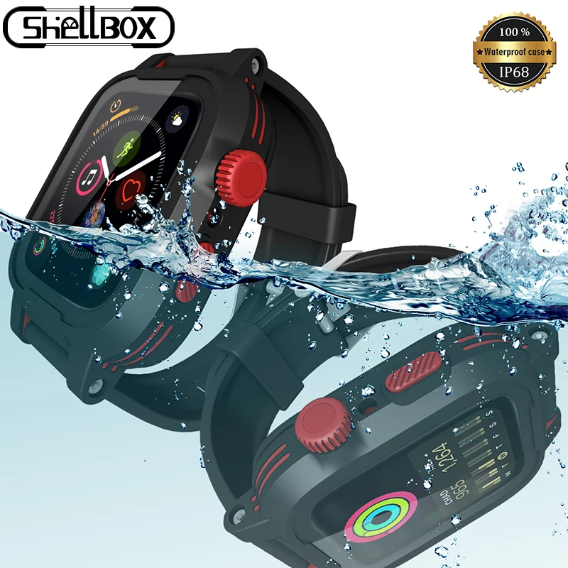 

Black Silicone Waterproof Sport Watch Case For Apple Watch Band 44mm Breathable Bracelet Strap For iWatch 4 5 Waterproof Case