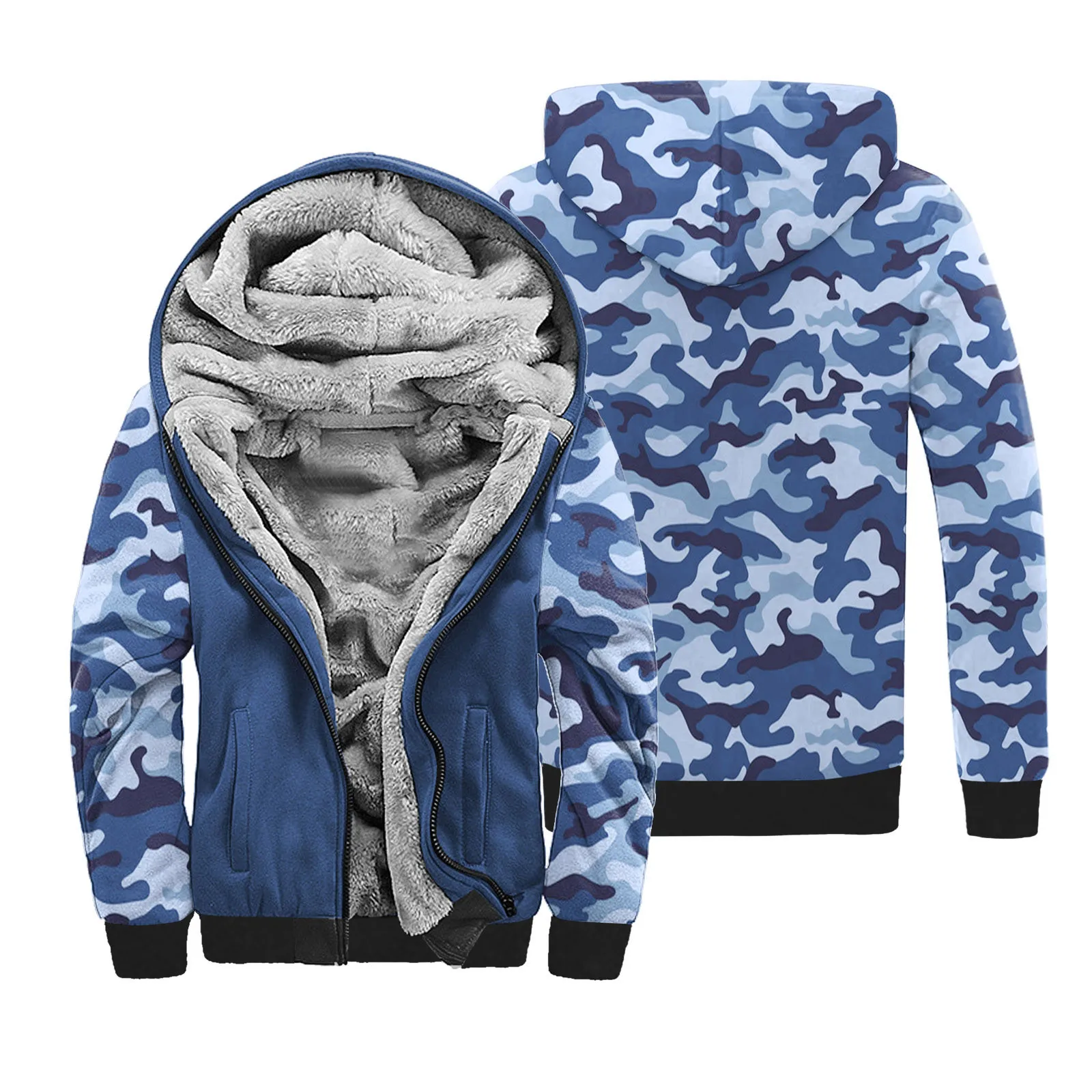 Winter Men Jackets Fashion Male Leisure Printed Hooded Plush Jacket Plus Fleece Jacket Men Clothing Куртка Зимняя Мужская 1