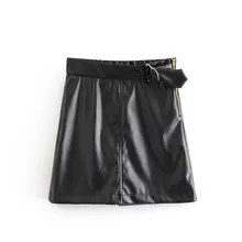 Однотонная кожаная юбка в байкерском стиле для девочек; Новинка года; Модная элегантная Милая ретро юбка с поясом для девушек