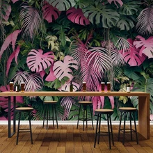 Обои на заказ, 3D фреска, розовый, зеленый, тропический лес, растение, ТВ фон, стены, гостиная, спальня, ресторан, 3d обои
