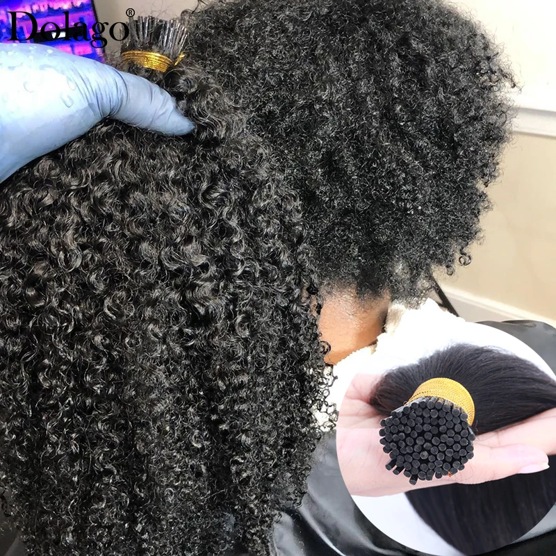 

Mongolian Afro Kinky Curly Bundles Microlinks Hair Extensions Sassy Curly Hair 3B 3C I tip Human Hair Extensions Black For Women