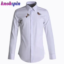 Wild Goose простая вышитая Мужская рубашка с длинным рукавом, однотонная тонкая рубашка camicas Social masculina, брендовые деловые мужские рубашки, M-4XL
