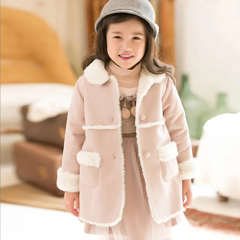 

INS Hot Selling Children's Clothing/Winter Style Girls Solid Color Fold-down Collar Overcoat for Child Jacket