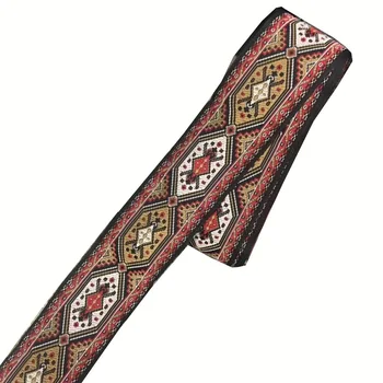 

10yards/lot wide 5cm Woven Jacquard Ribbon Trims red yellow totem design for clothing straps accessory LS-891