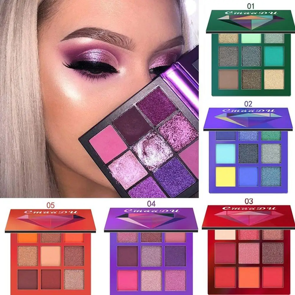 9 Colors Glitter Eyeshadow Palette Shimmering Colorful Waterproof