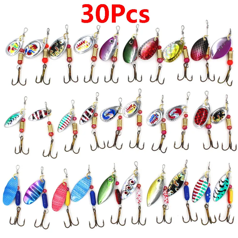 10/20/30pcs Mixed Rotating Spoon Fishing Metal Lures Spinner Artificial Sequins Baits Hard Bait For Bass Trout Perch Pike Carp - Цвет: 30Pcs