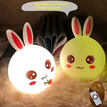 

Silicone Touch Sensor Bluetooth Night Light USB Rechargeable for Children Kids Baby 7 Colors Cartoon Rabbit LED Night Lamp Bed