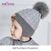 ENJOYFUR Winter baby Hats Real Fox Fur Pompom Hat Knitted Boy Cap Cotton Protect The Ears Hat Warm Thick Kids Beanies ► Photo 3/6