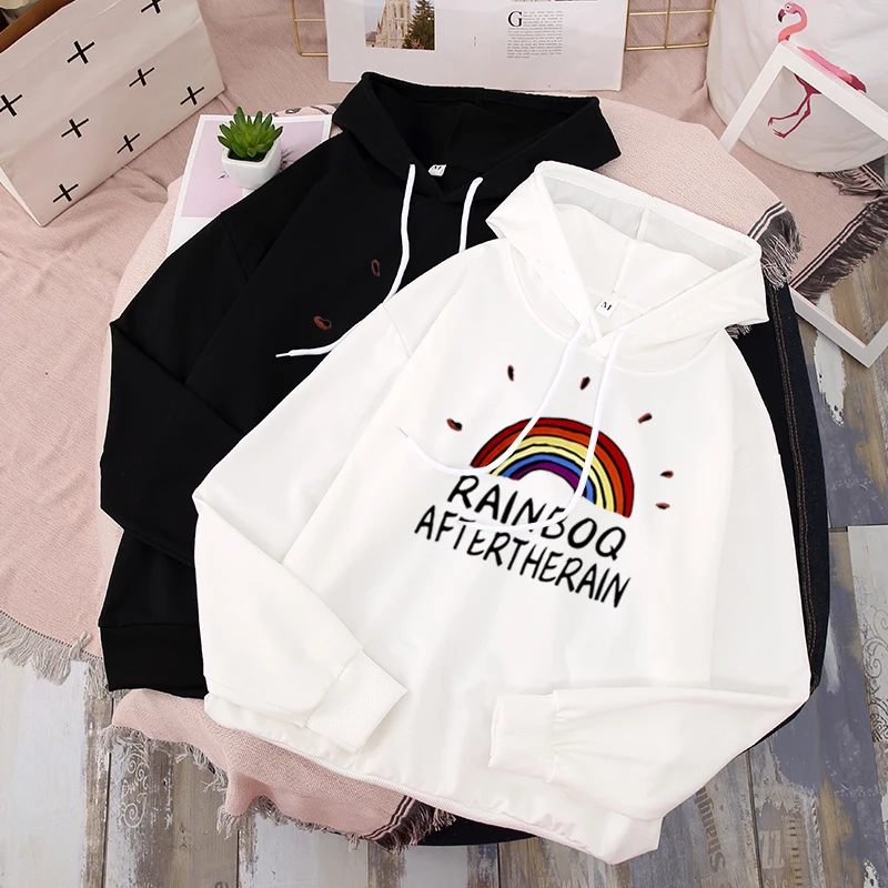 Shellsuning радужные худи для женщин Ins Kawaii С буквенным принтом уличная Harajuku негабаритная однотонная Толстовка пастельные Топы