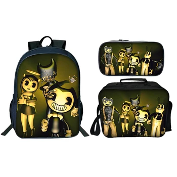 

3Pcs/Set Hot Fashion Bendy and The Ink Kids Baby School Bags for Children Backpacks Boys Schoolbag Cartoon Boys&Girls Satchel