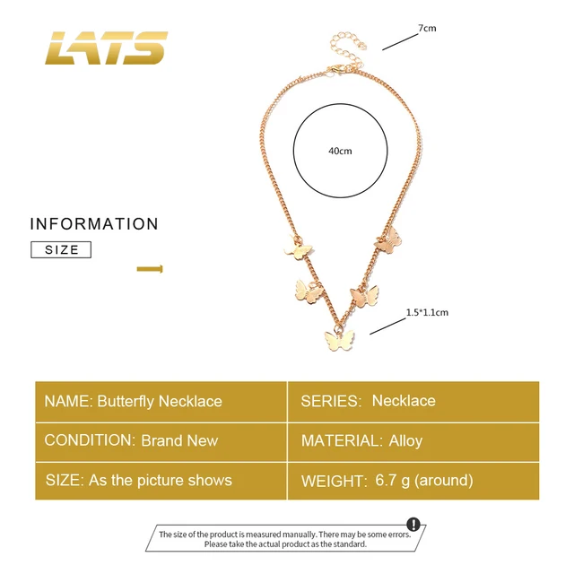 LATS Gold Silver Color Chain Pendant Butterfly Necklace for Women Layered Charm Choker Necklaces Boho Beach Jewelry Gift Cheap 6