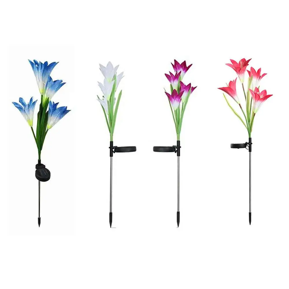 

Outdoor 4 Solar Lily Lantern Led Artificial Flower Decorative Light Garden Floor Inserting Lawn Light