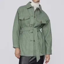 

Vintage Long Sleeve Side Pockets Female Outerwear Chic Overcoat 2021 New Women Fashion Coat with Belt Loose Woolen Solid Jackets