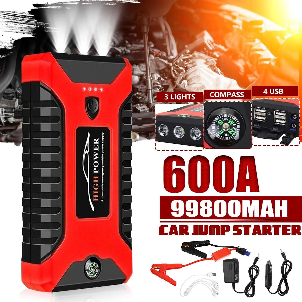 600A 99800mAh Car Jump Starter Power Bank 12V Portable Battery Booster Charger Auto Starting Device Emergency Buster | Автомобили и