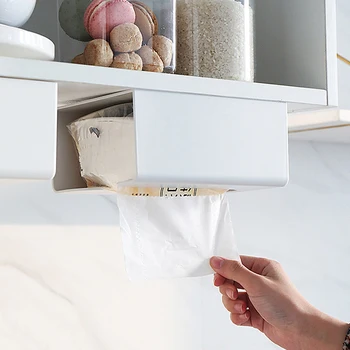 

Kitchen Seamless Stickers Paper Box Wall Wall-mounted Paper Towel Rack Simple Plastic Multi-function Toilet Tissue Box
