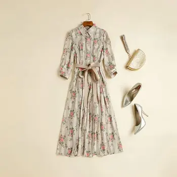 

European and American women's dress 2020 summer new styles Square collar seven points Floral print lace-up Fashionable dress