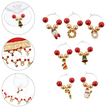 

7pcs Christmas Acrylic Beads Wine Glass Charms Rings Party Favors Supplies