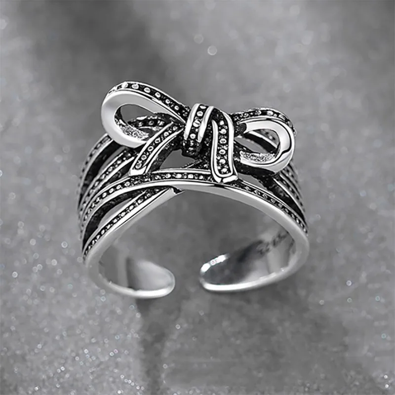 Женское кольцо с бантом, регулируемое кольцо, тайское серебро 925, индивидуальный характер, винтажный стиль, подарок, вечерние