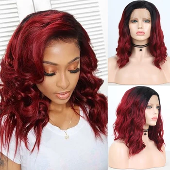 

Charisma Short Wigs Ombre Red Wavy Style Synthetic Lace Front Wig Cosplay Wigs Heat Resistant Fiber Hair Wigs for Women