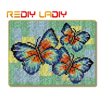 

Latch Hook Kits Make Your Own Rug Three Butterfly Crocheting Cushion DIY Carpet Rug Acrylic Yarn Printed Canvas Hobby & Crafts