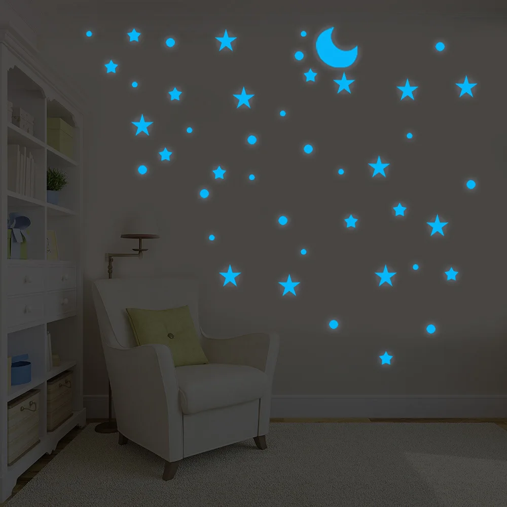 Tofok 205 шт./компл. синяя светящаяся звезда точка Луна Настенная Наклейка «сделай сам» гостиная детская комната флуоресцентные украшения дома светятся в темноте