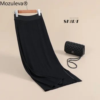 

Mozuleva 2020 Autumn New Thin Skirt Mercerised Cotton Knitted Slit Skirt Hip Skirt