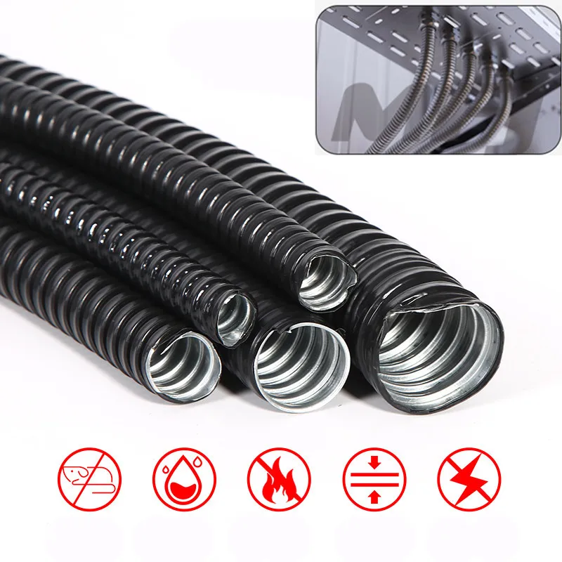 Mangueira de Metal Revestida de Plástico Tubo Ondulado Roscado Retardador de Chamas Chicote de Fios Capa para Proteção de Linha de Cabo