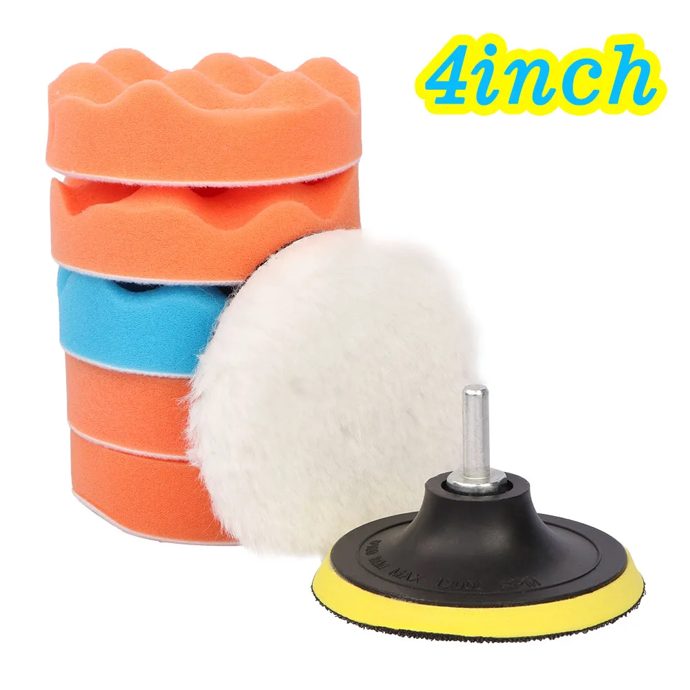 10 Piece Car Polishing Pad Kit - 3/4/5/6 Inch Sponge & Wool Buffing Pads With Drill Adapter