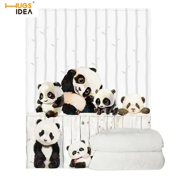 

HUGSIDEA Cute Pandas Pattern Soft Flannel Blanket Spring Keep Warm Polyester Blanket Winter Sofa Couch Cover Warm Shawl Cape