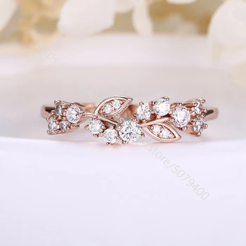 

Delicate Cluster Gold leaf rings Rose Gold color Dainty cubic Zirconia Unique Stackable Ring Gift for her Gift Idea