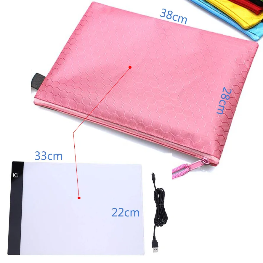 Dimmable A4 Led Light Pad,Tablet,Tools,Diamond Embroidery,Stencil Board USB Light Box Tracing Drawing Board Cable Zipper bag