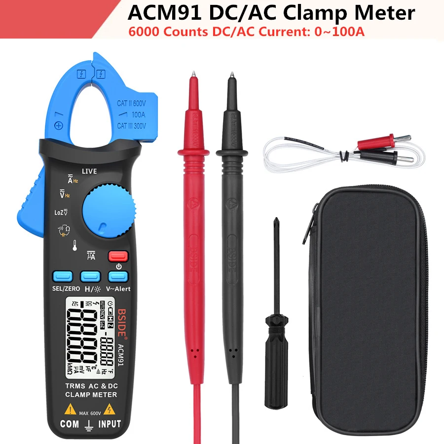 Цифровой AC/DC токовые клещи True RMS авто-Диапазон мультиметр Live Check NCV Temp частота конденсатора Тестер - Цвет: ACM91-Blue