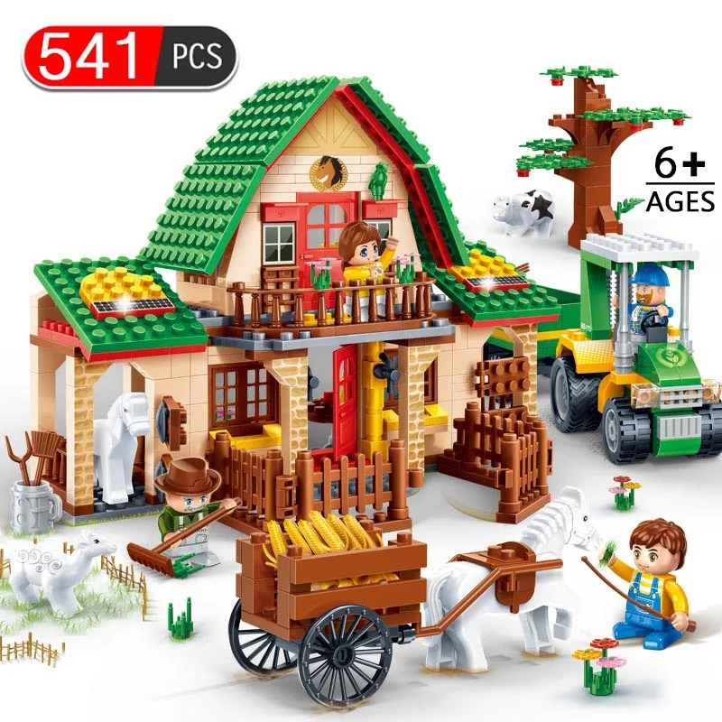 

541pcs My World Happy Farm Cottage Building Blocks Compatible Legoinglys Village House Bricks Toys For Children